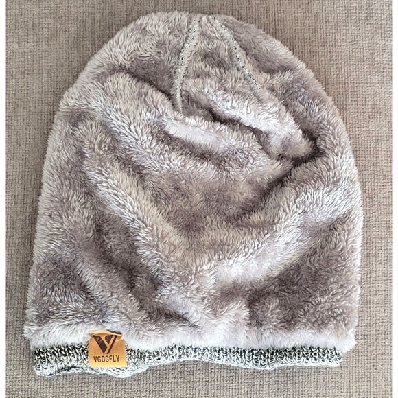 Vgogfly Winter Knit Beanie Slouchy Black Gray Soft Fuzzy Lined Skullcap Hat - Picture 4 of 6